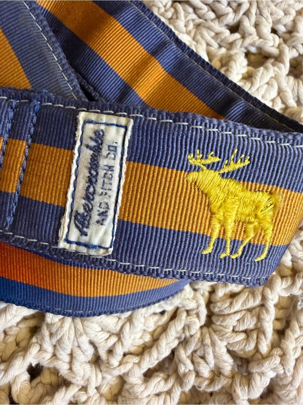 Vintage Y2K Abercrombie & Fitch Moose D Ring Belt Blue Orange Stripe Preppy